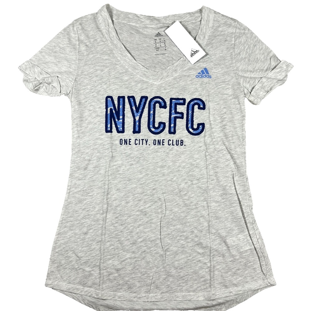 Adidas Womens Small White New York City FC MLS Team Football V-Neck T-Shirt NWT